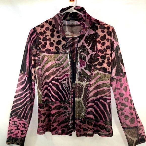 Damee Inc Tops - Damee Inc 2 Piece Embellished Jacket & Top Set Pink Animal Print  Women’s Small
